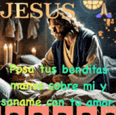 a picture of jesus praying over a sick man