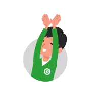a man in a green jacket has his arms outstretched and the words terima kasih written above him