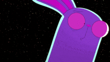 a red octopus and a purple rabbit are standing next to each other in space