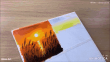 a painting of a sunset with the words wow art on the bottom