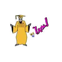 a drawing of a skeleton in a graduation cap and gown
