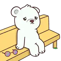 a cartoon of a polar bear sitting on a bench next to sunglasses