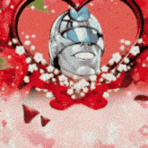 a man in a helmet is surrounded by a heart and flowers