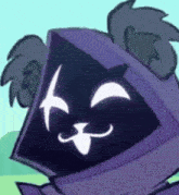 a cartoon drawing of a cat wearing a purple hood and a hooded jacket .