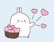 a cartoon of a bunny with hearts coming out of its paw