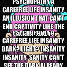 a picture of a girl with purple hair and a quote on it