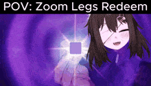 a picture of a girl with a bandage on her eye and the words pov zoom legs redeem