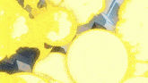 a cartoon drawing of a city with a lot of yellow balls coming out of it