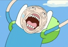 a cartoon character is crying with his mouth wide open .