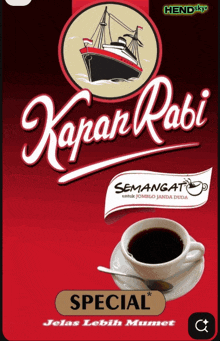 a poster with a cup of coffee and the word special