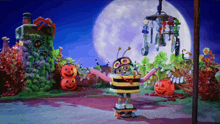 a cartoon character in a bee costume is standing on a skateboard