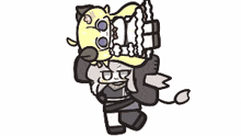 a cartoon drawing of a person holding a cage with a rabbit in it .