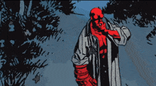 a cartoon drawing of a man with red arms and a red head