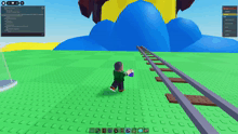 a screenshot of a video game shows a person on a roller coaster track