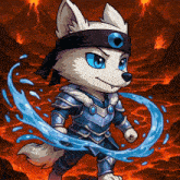 a cartoon illustration of a wolf with a blue eye