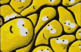 a bunch of yellow smiley faces are lined up in a pattern