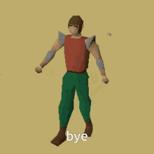 a pixel art of a man standing with his arms outstretched and the word bye above him