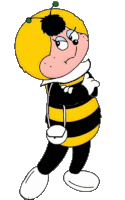 a cartoon of a bee with a purse on her waist