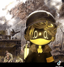 a cartoon of a soldier with a helmet and a mask with the number 00 on it