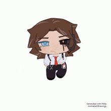 an animated drawing of a man with a headset and suspenders