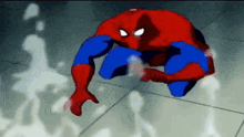 a cartoon of spider-man crawling on a tile floor