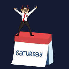 a man is sitting on top of a calendar with the word sunday on it