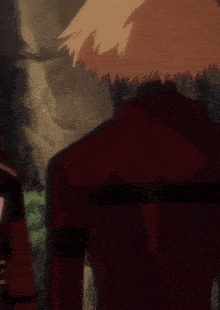 a close up of a cartoon character with a red jacket on