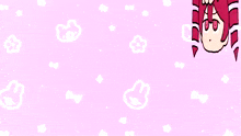 a cartoon drawing of a girl with red hair and a pink background