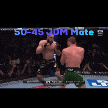 a boxing match between muhammad and della magdalena with 50-45 jdm mate on the screen