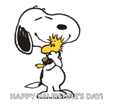 a black and white drawing of snoopy and woodstock with the words happy valentine 's day