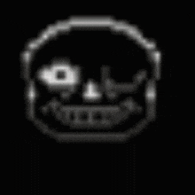 a pixel art drawing of a skull with a smile on it