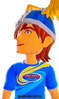 a cartoon character is wearing a blue shirt that says turbo thunder