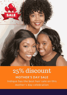 an advertisement for mother 's day sale shows three women