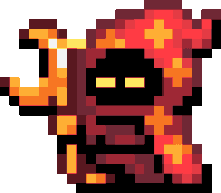 a pixel art drawing of a person with a red robe