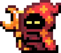 a pixel art drawing of a person with a red robe