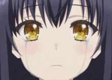 a close up of a anime girl 's face with tears running down her face