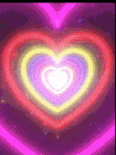 a bunch of neon hearts are glowing in the dark on a purple background