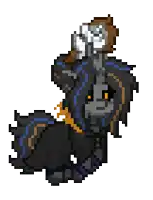 a pixel art drawing of a horse with a mask on it 's head