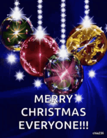 a merry christmas everyone greeting card with christmas balls