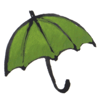 a drawing of a green umbrella with black handle
