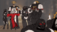 a cartoon drawing of a group of soldiers including a woman