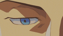 a close up of a cartoon character 's eyes with blue eyes