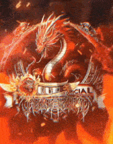 a red dragon is surrounded by flames and a banner that says club official