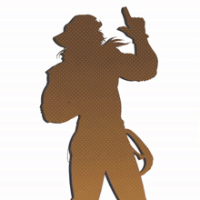 a silhouette of a man in a cowboy hat pointing his finger