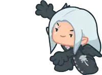 a cartoon drawing of a person with white hair and a black jacket