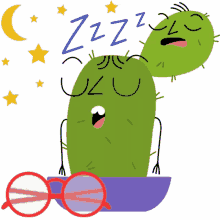 flora friends sleeping cactus night time red glasses