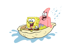 a cartoon of spongebob and patrick on a boat
