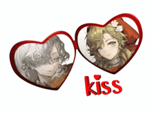 a couple of hearts with the word kiss on the bottom right