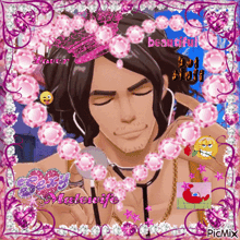 a picture of a man with a stethoscope around his neck is surrounded by pink flowers and says sexy malewife