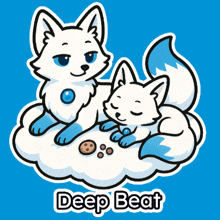 a sticker of two foxes sitting on a cloud with the words deep beat below them